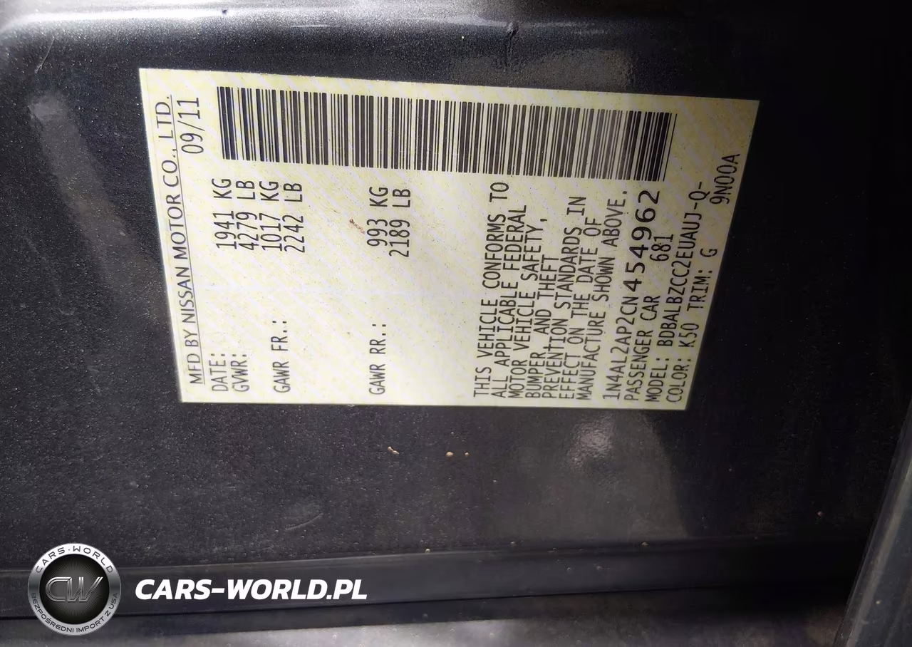 2012 Nissan Altima 2.5 S VIN:1N4AL2AP2CN454962 - 9