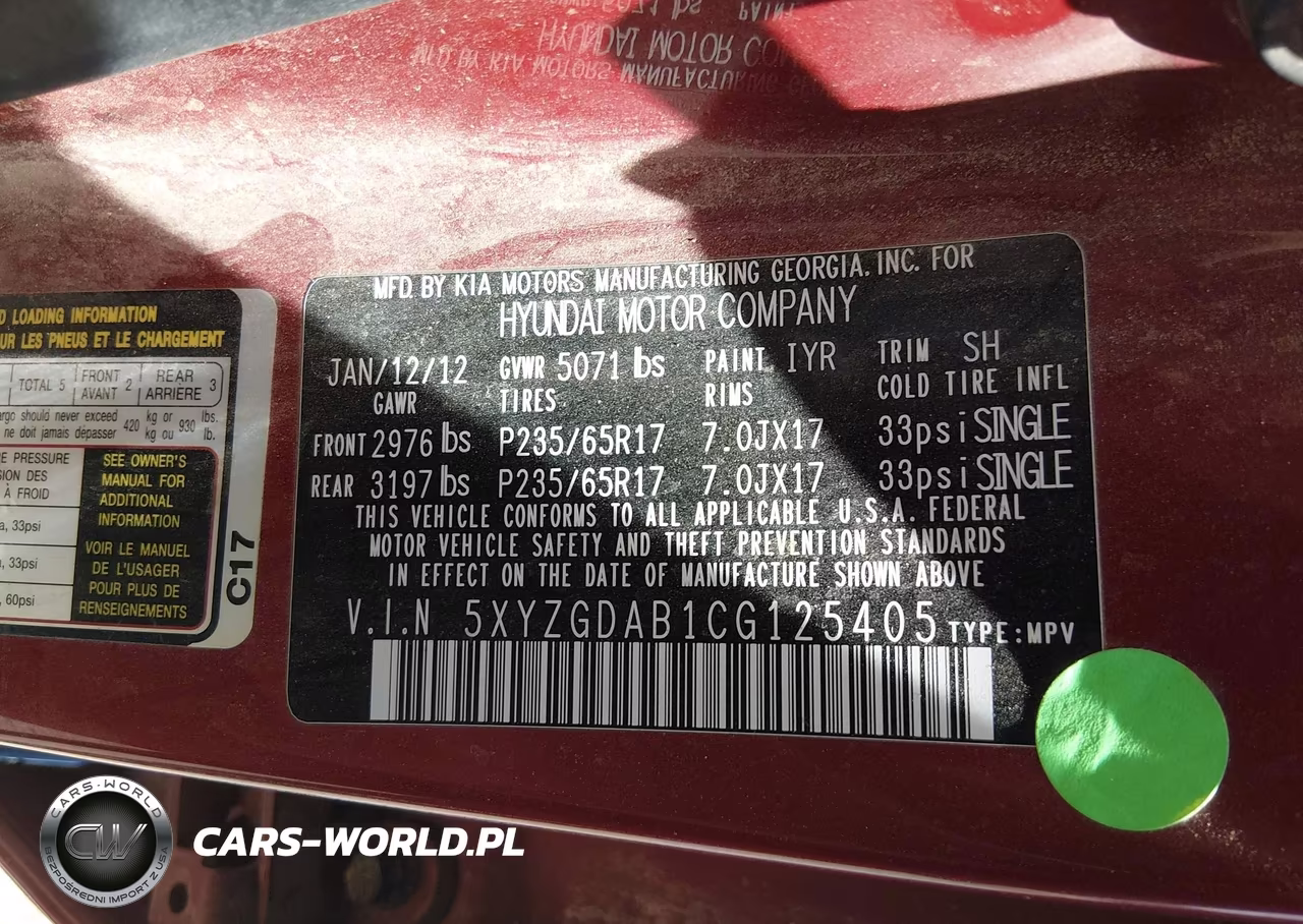2012 Hyundai Santa Fe Gls VIN:5XYZGDAB1CG125405 - 9