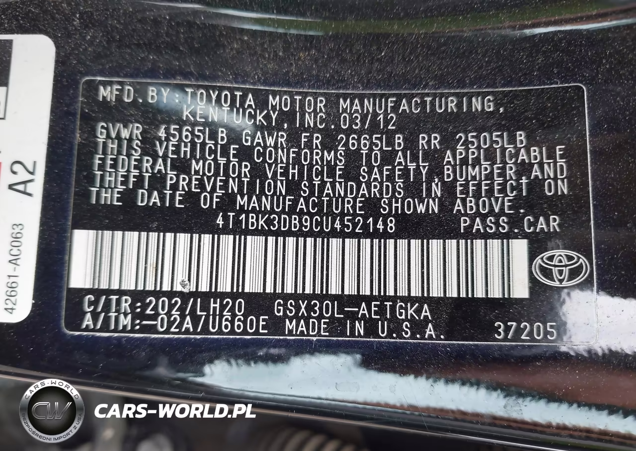 2012 Toyota Avalon VIN:4T1BK3DB9CU452148 - 9