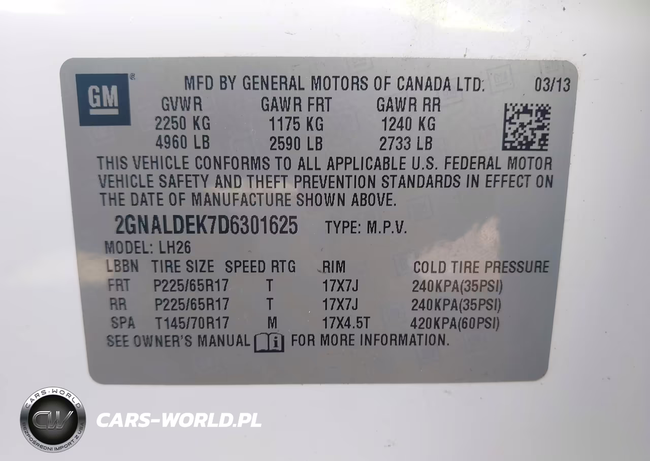 2013 Chevrolet Equinox Lt VIN:2GNALDEK7D6301625 - 9