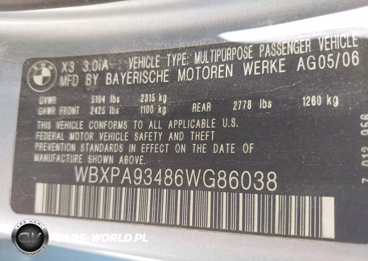 2006 BMW X3 3.0I VIN:WBXPA93486WG86038 - 9