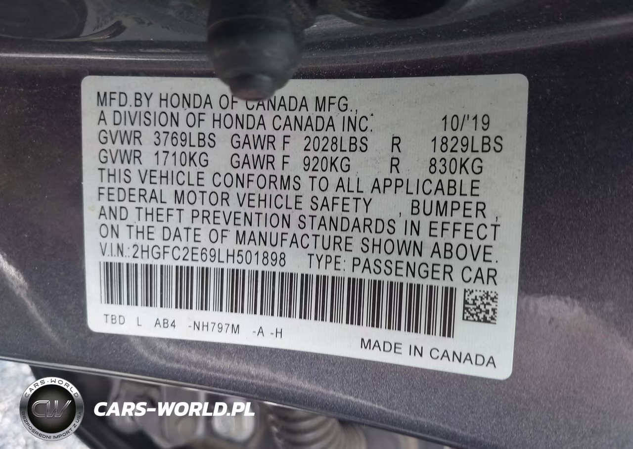 2020 Honda Civic Lx VIN:2HGFC2E69LH501898 - 9