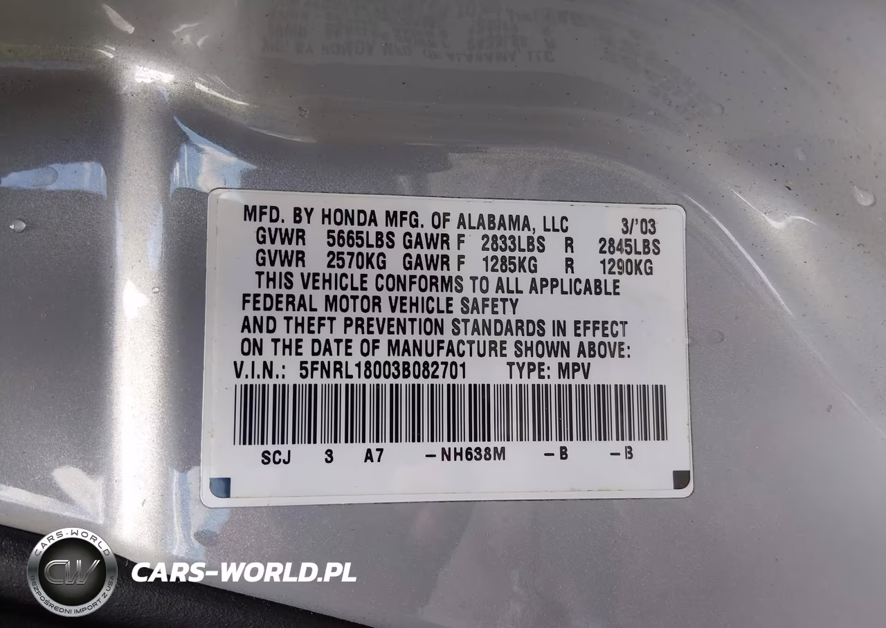 2003 Honda Odyssey Ex-L VIN:5FNRL18003B082701 - 9