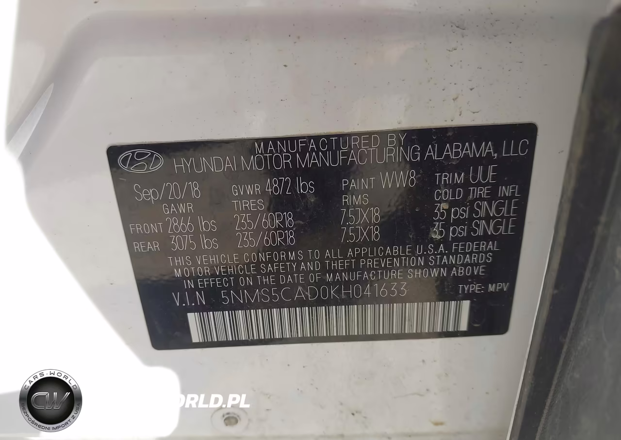2019 Hyundai Santa Fe Limited VIN:5NMS5CAD0KH041633 - 9