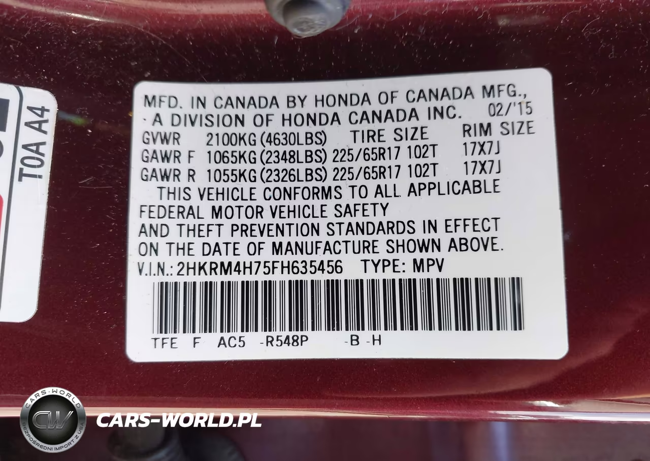 2015 Honda Cr-V Ex-L VIN:2HKRM4H75FH635456 - 9