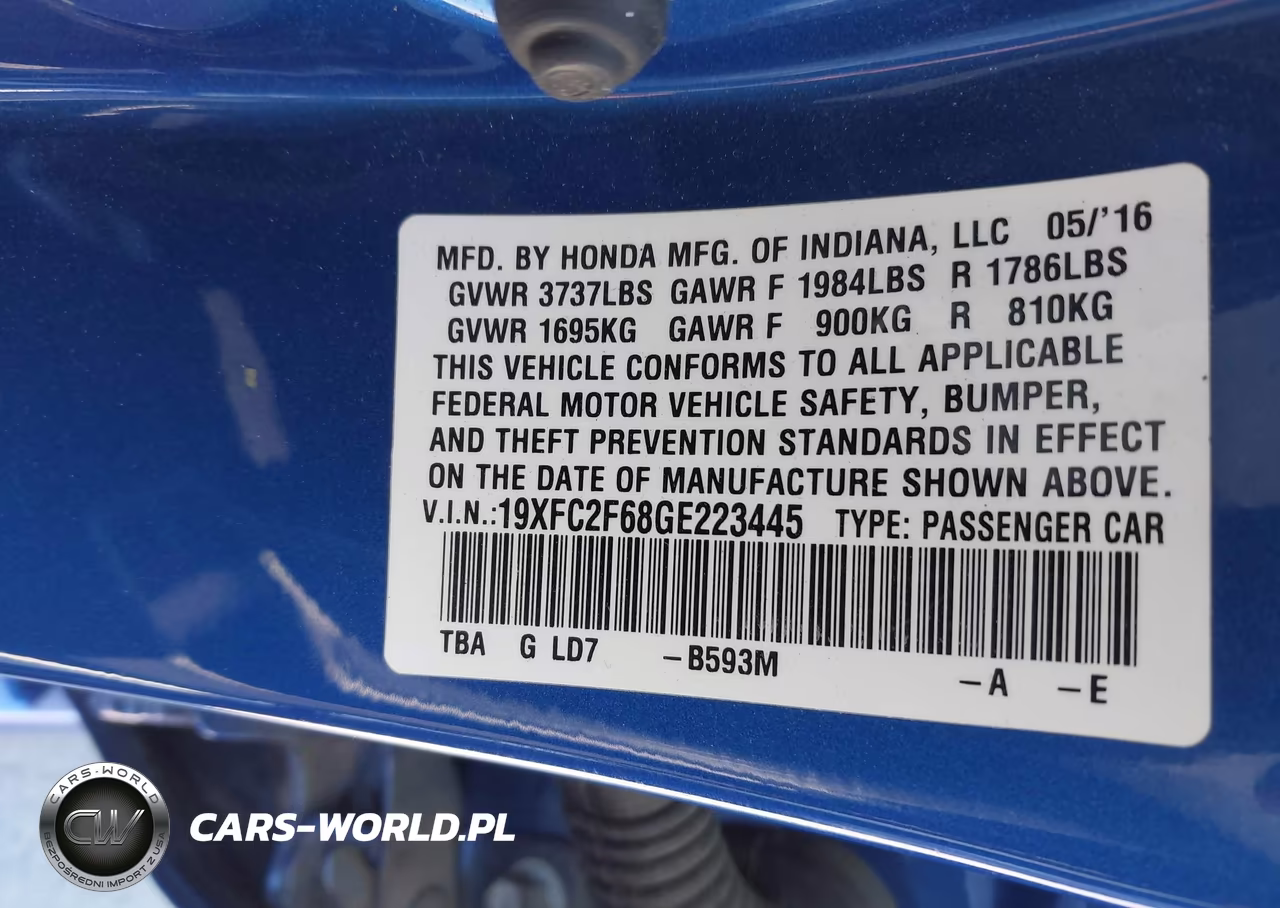 2016 Honda Civic Lx VIN:19XFC2F68GE223445 - 9