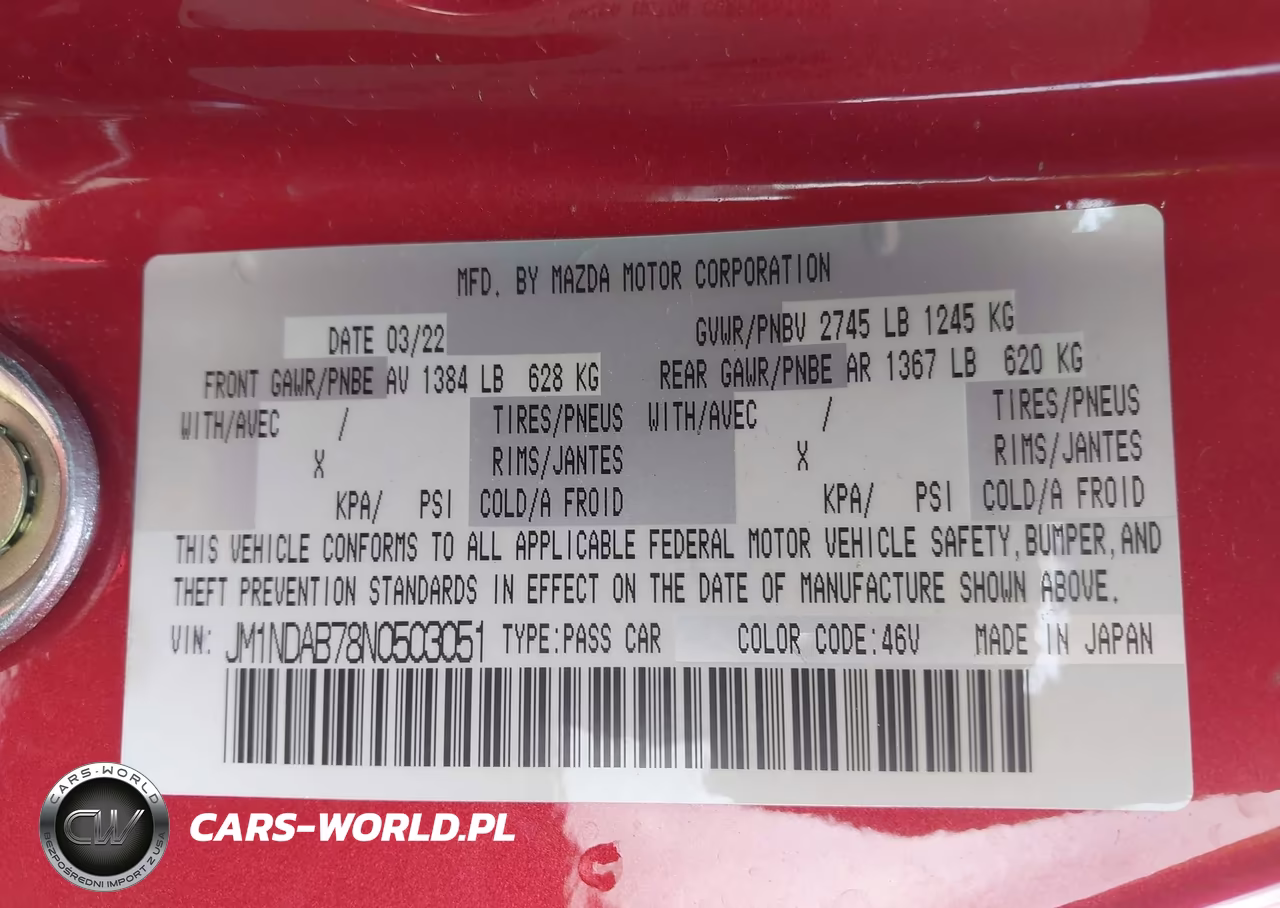 2022 Mazda Mx-5 Miata Sport VIN:JM1NDAB78N0503051 - 9