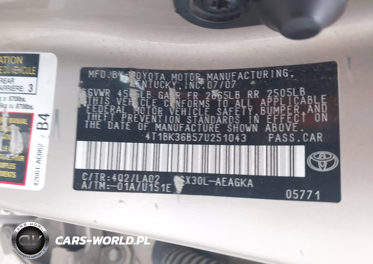 2007 Toyota Avalon Xls VIN:4T1BK36B57U251043 - 9