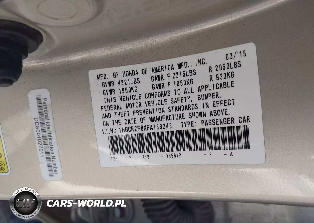 2015 Honda Accord Ex-L VIN:1HGCR2F8XFA139245 - 9