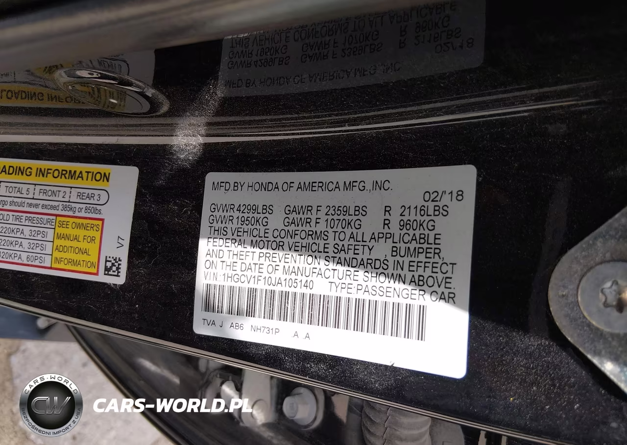 2018 Honda Accord Lx VIN:1HGCV1F10JA105140 - 9