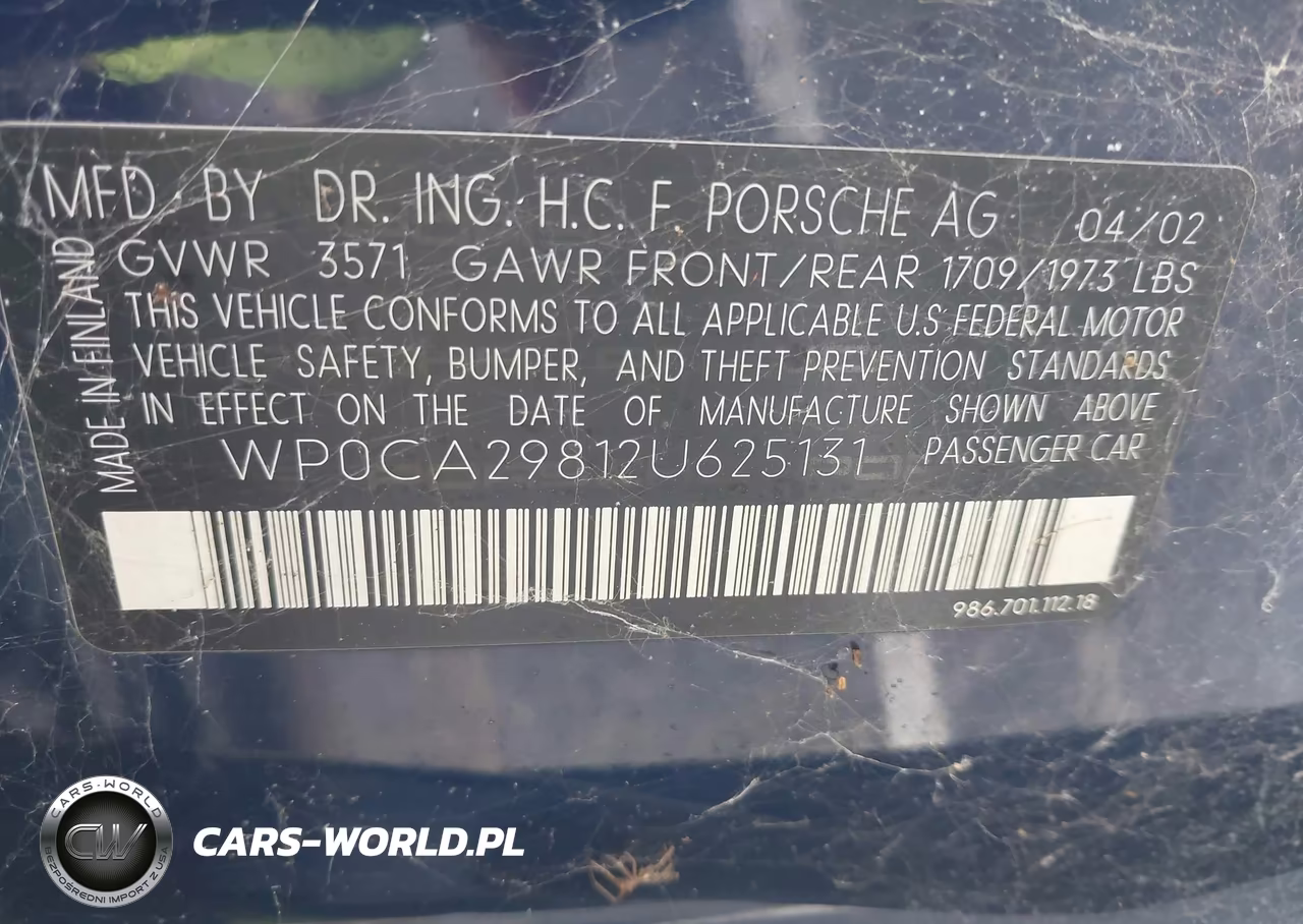 2002 Porsche Boxster VIN:WP0CA29812U625131 - 9