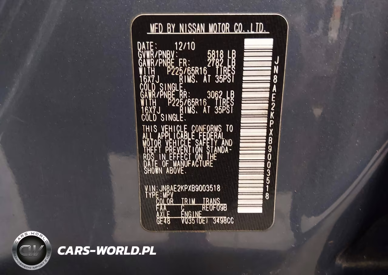 2011 Nissan Quest Sv VIN:JN8AE2KPXB9003518 - 9