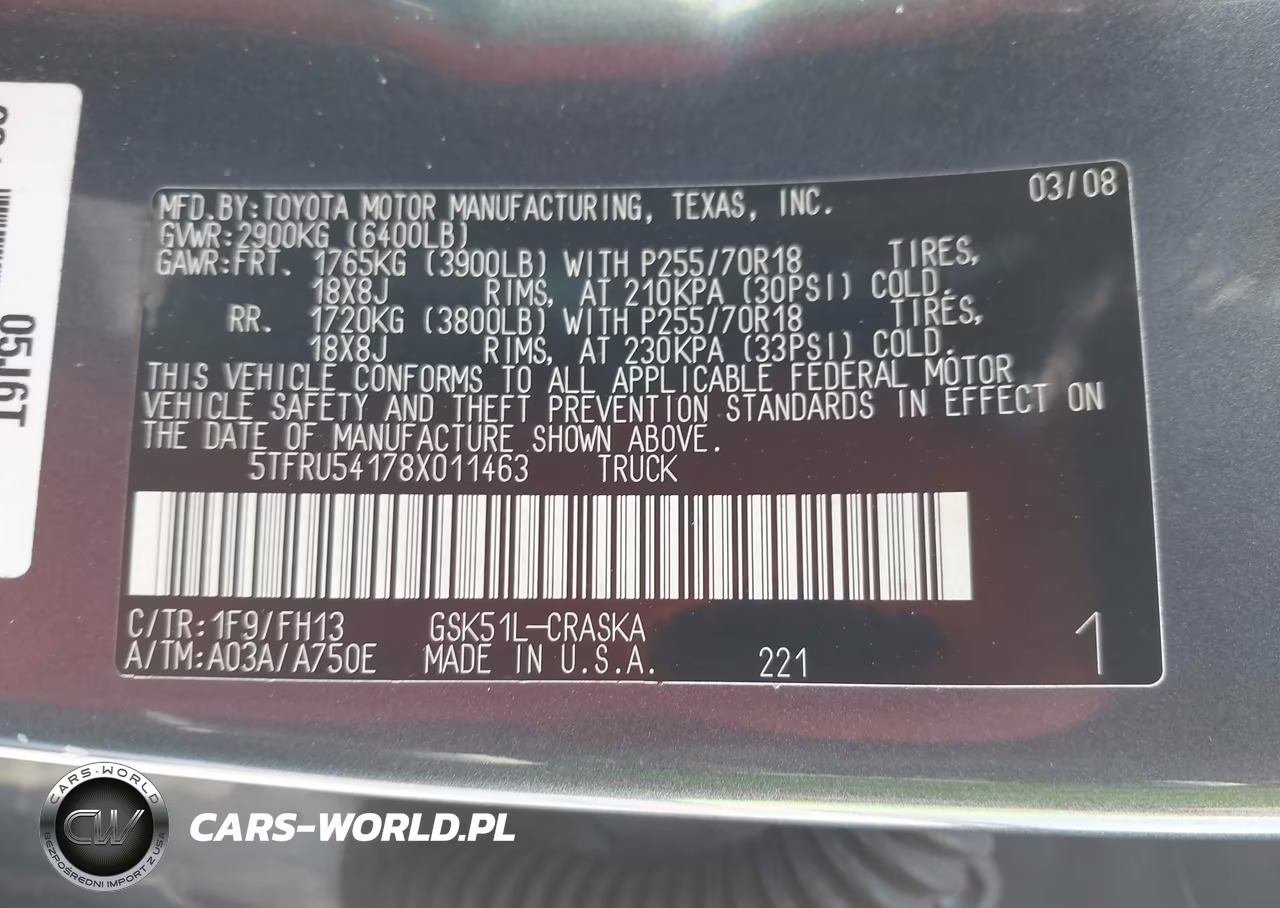 2008 Toyota Tundra Base V6 VIN:5TFRU54178X011463 - 9