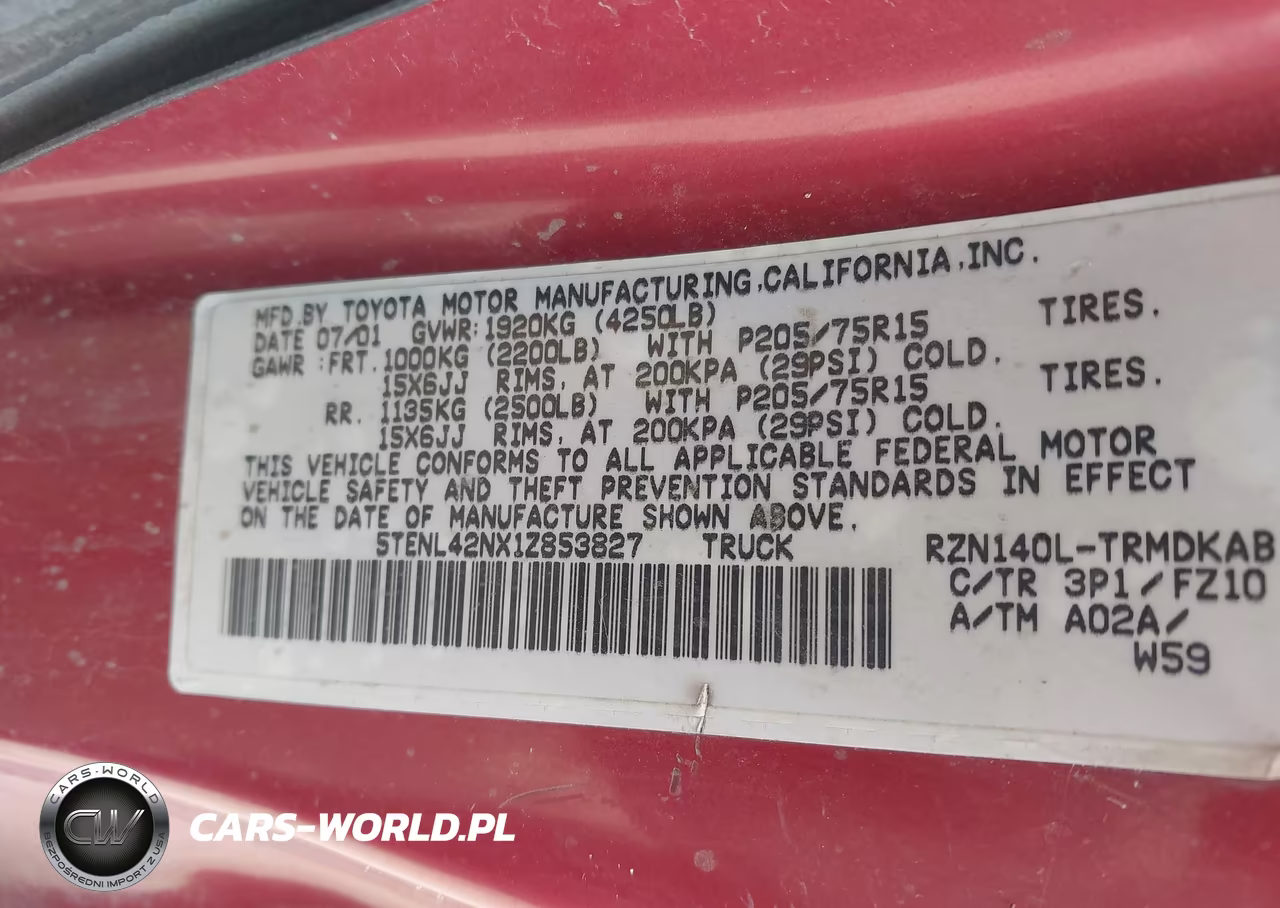2001 Toyota Tacoma VIN:5TENL42NX1Z853827 - 9