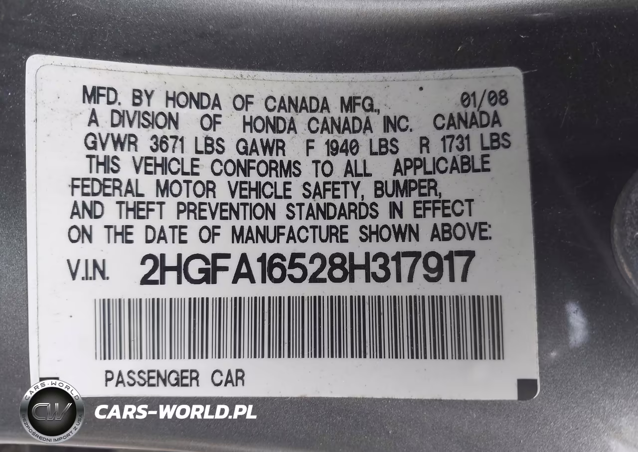 2008 Honda Civic Lx VIN:2HGFA16528H317917 - 9