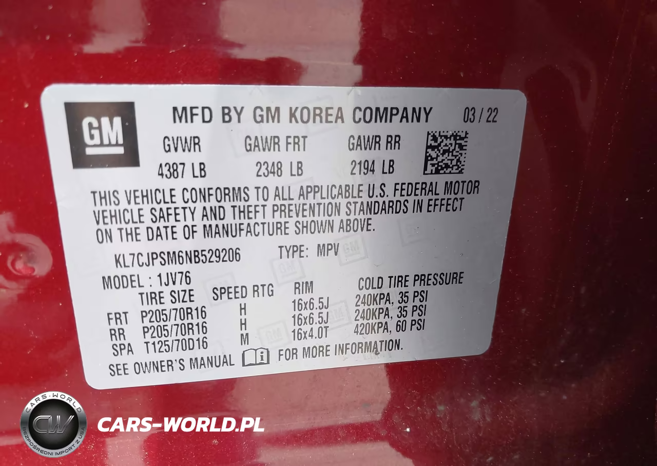 2022 Chevrolet Trax Awd Lt VIN:KL7CJPSM6NB529206 - 9