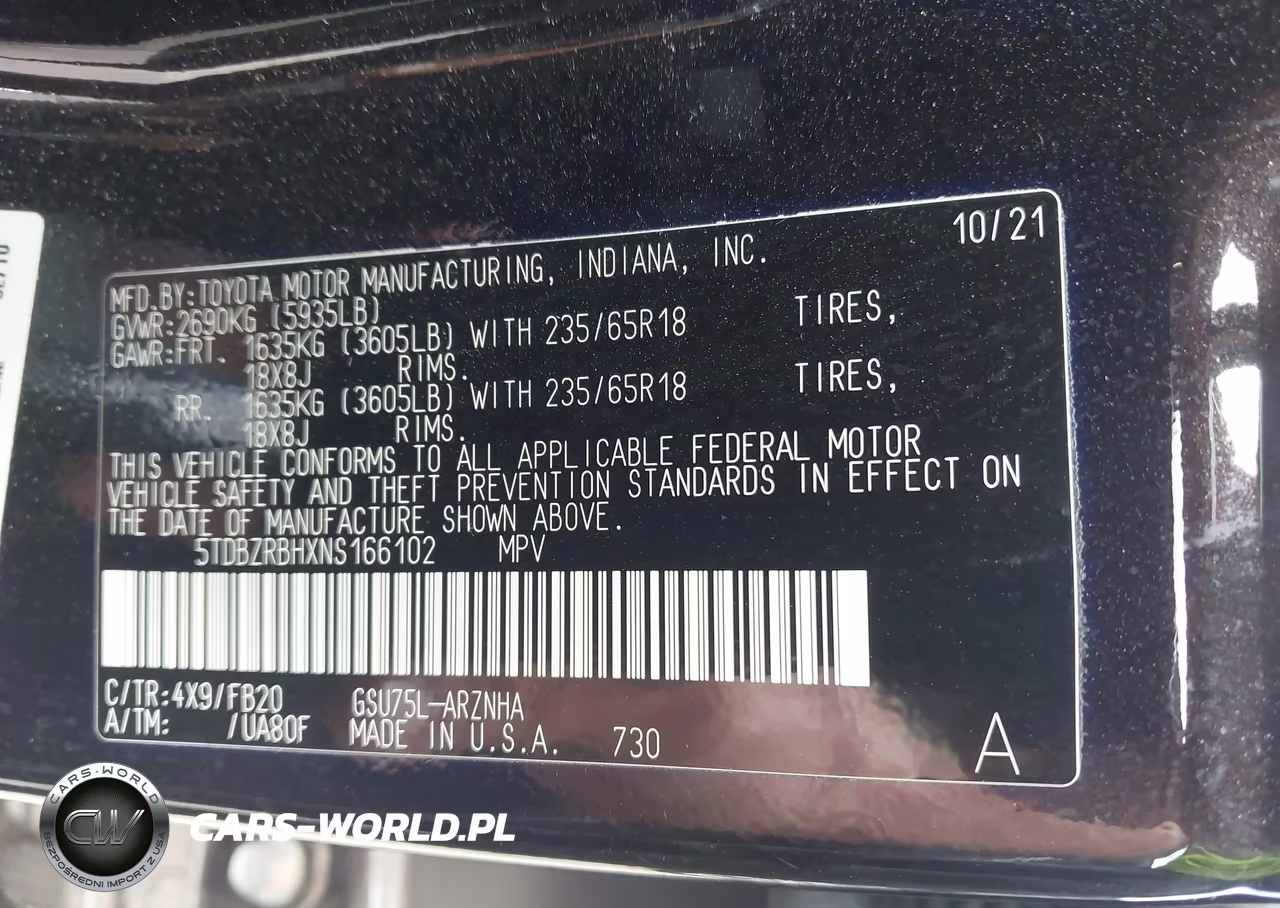 2022 Toyota Highlander Le VIN:5TDBZRBHXNS166102 - 9