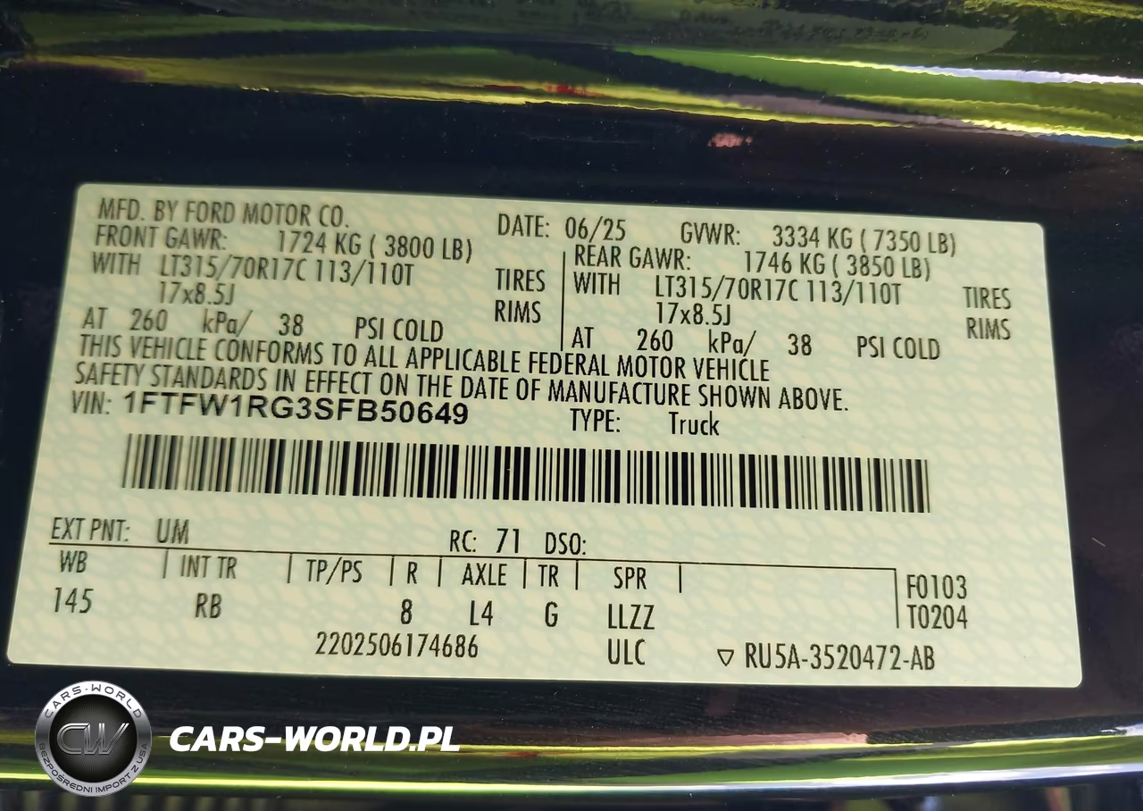 2025 Ford F-150 Raptor VIN:1FTFW1RG3SFB50649 - 9