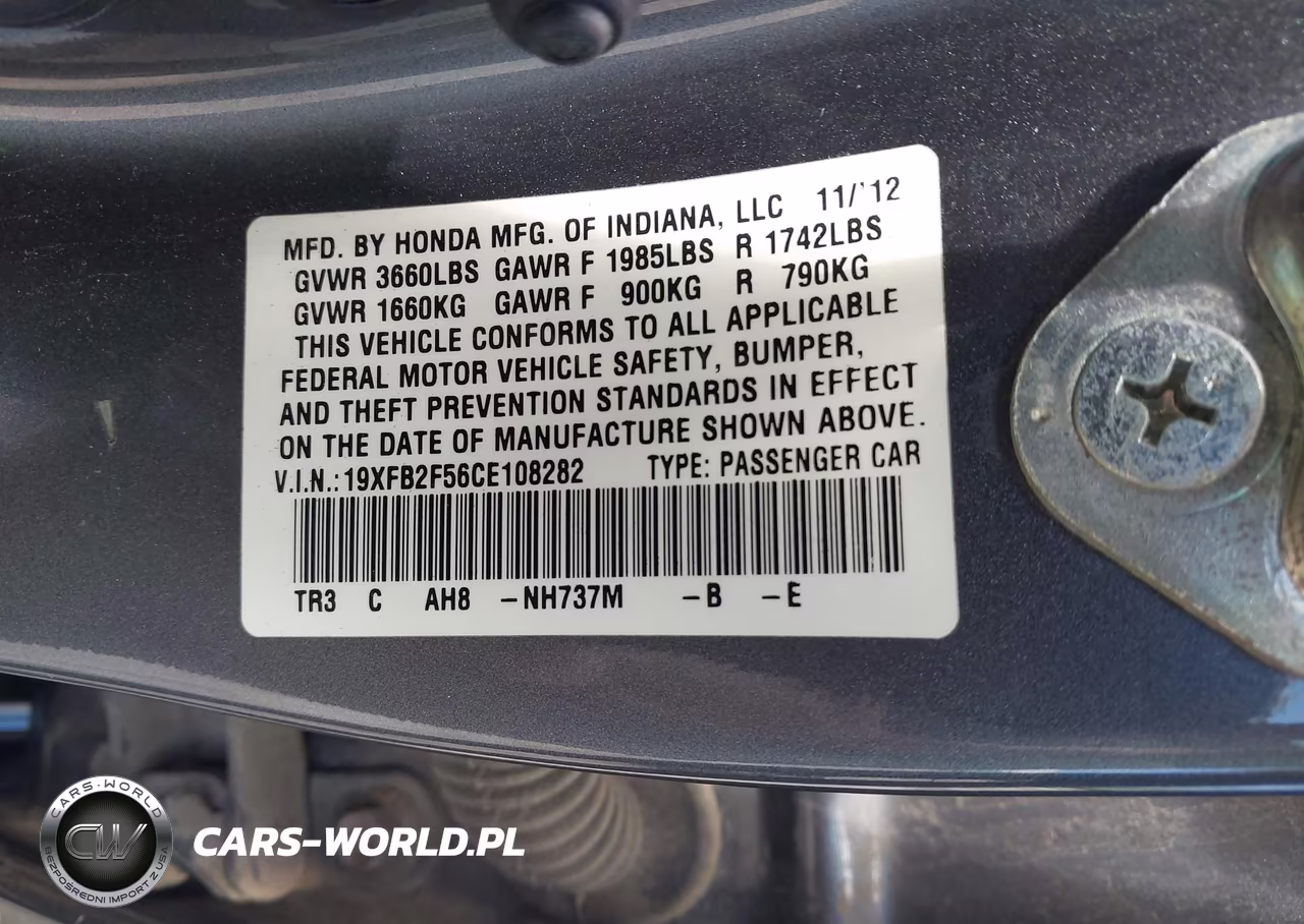 2012 Honda Civic Lx VIN:19XFB2F56CE108282 - 9