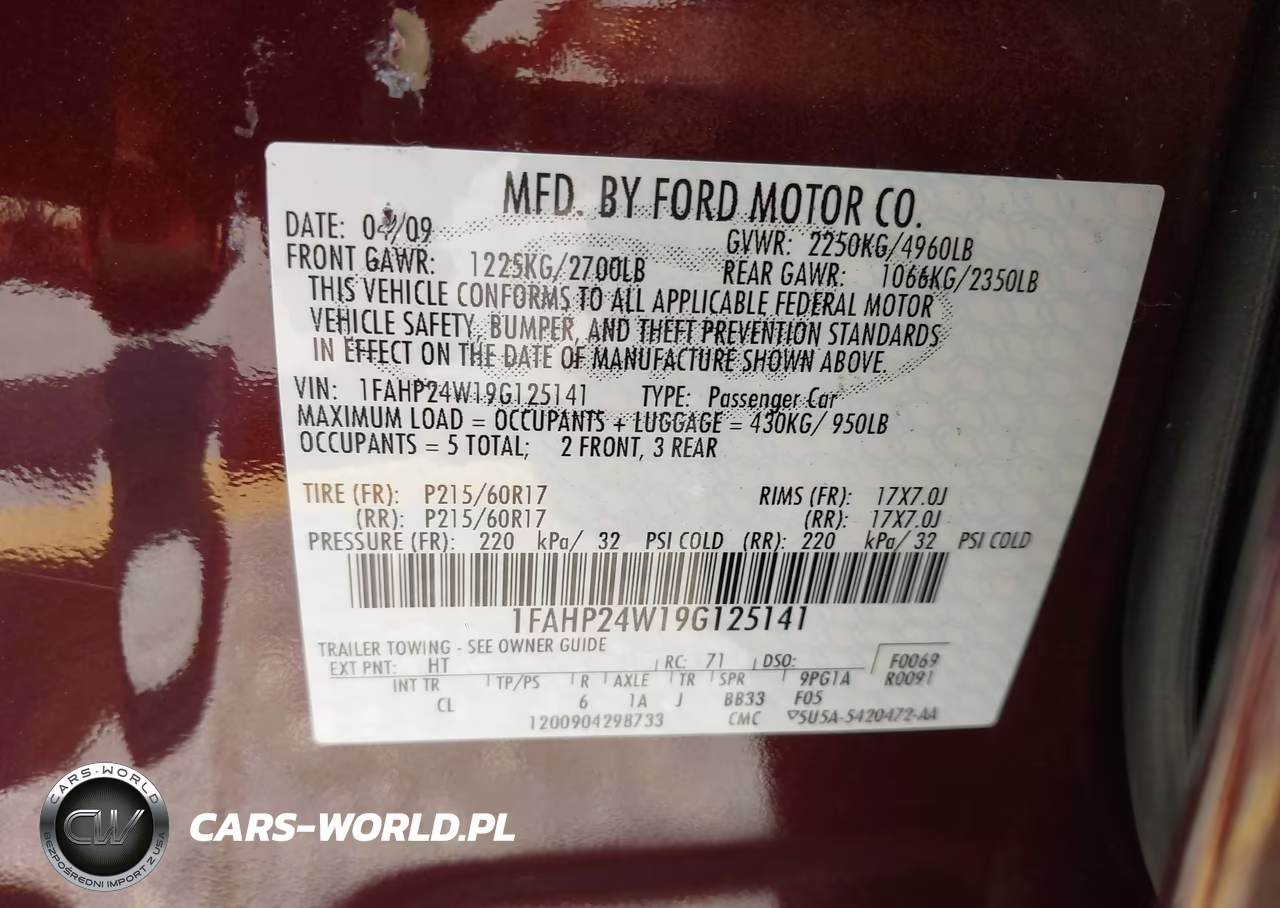 2009 Ford Taurus Sel VIN:1FAHP24W19G125141 - 9