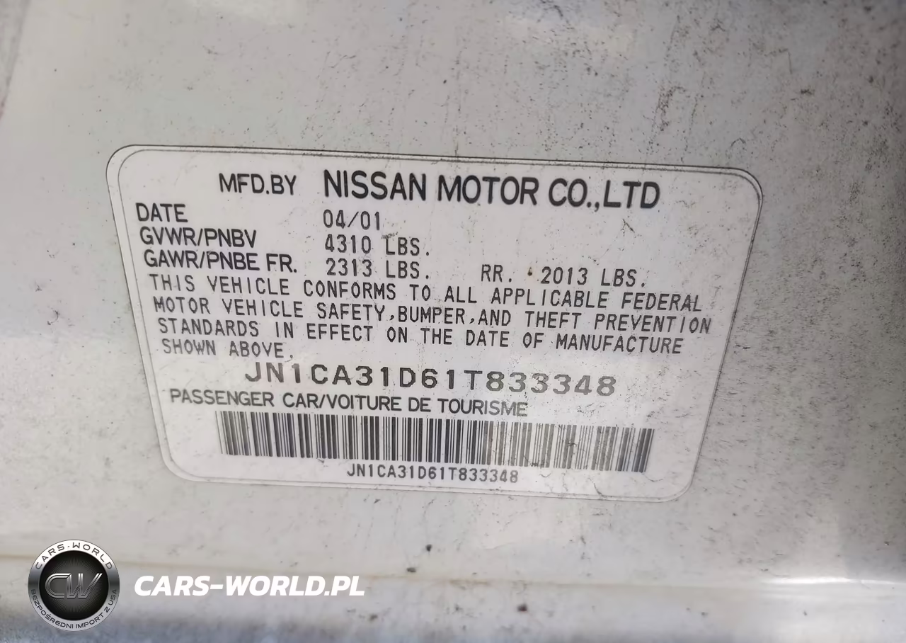 2001 Nissan Maxima Gxe VIN:JN1CA31D61T833348 - 9