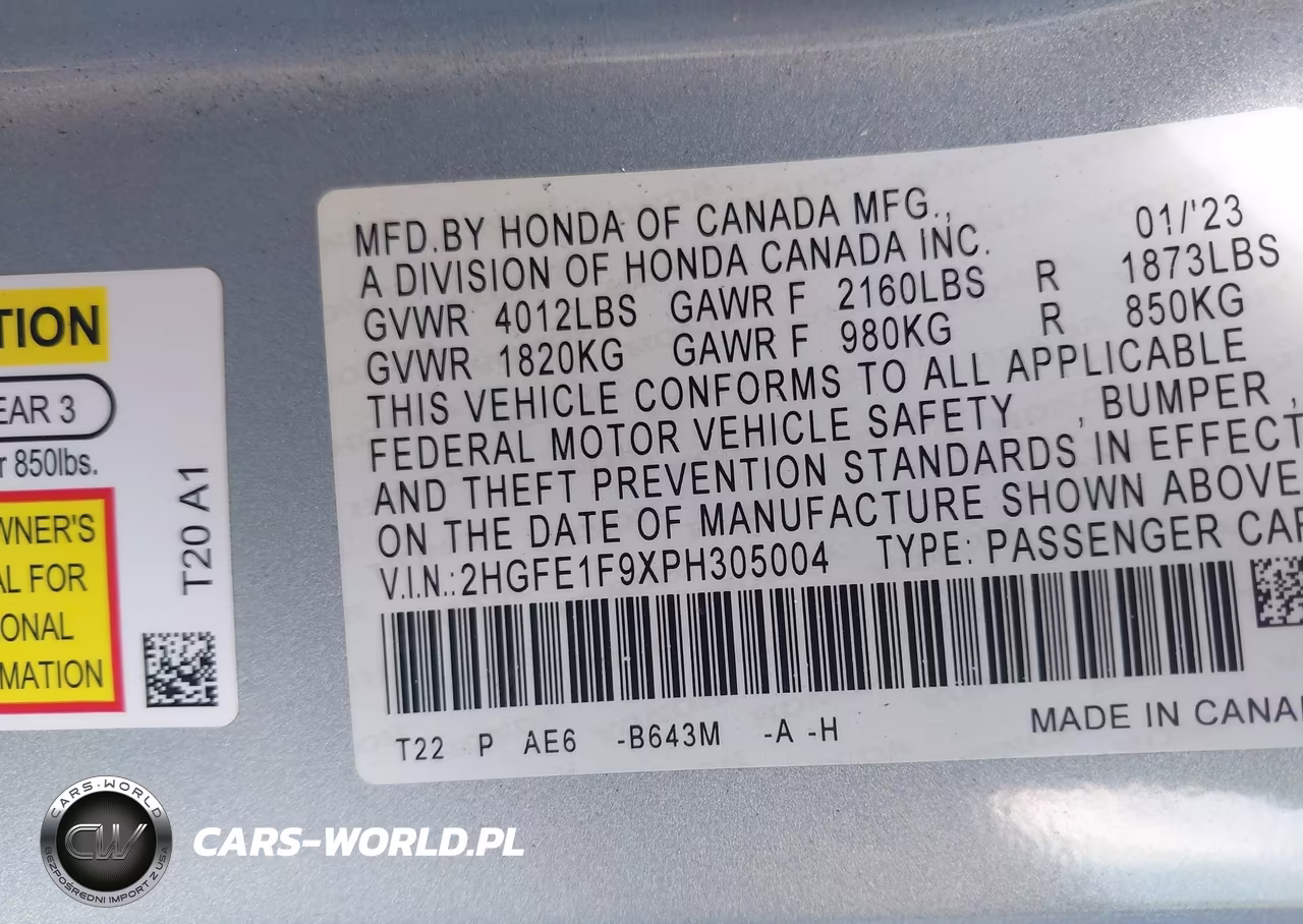 2023 Honda Civic Touring VIN:2HGFE1F9XPH305004 - 9