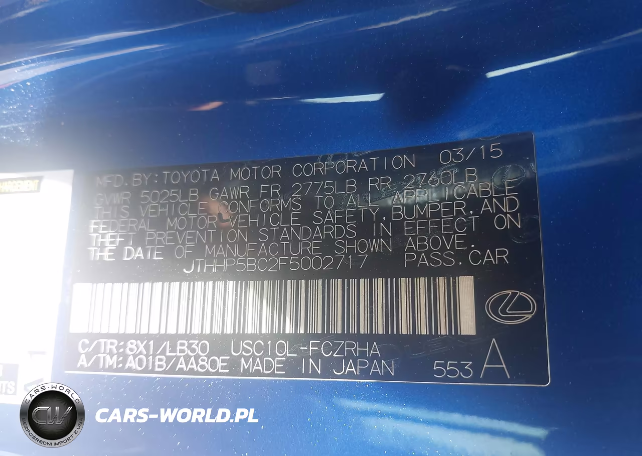 2015 Lexus Rc F VIN:JTHHP5BC2F5002717 - 9