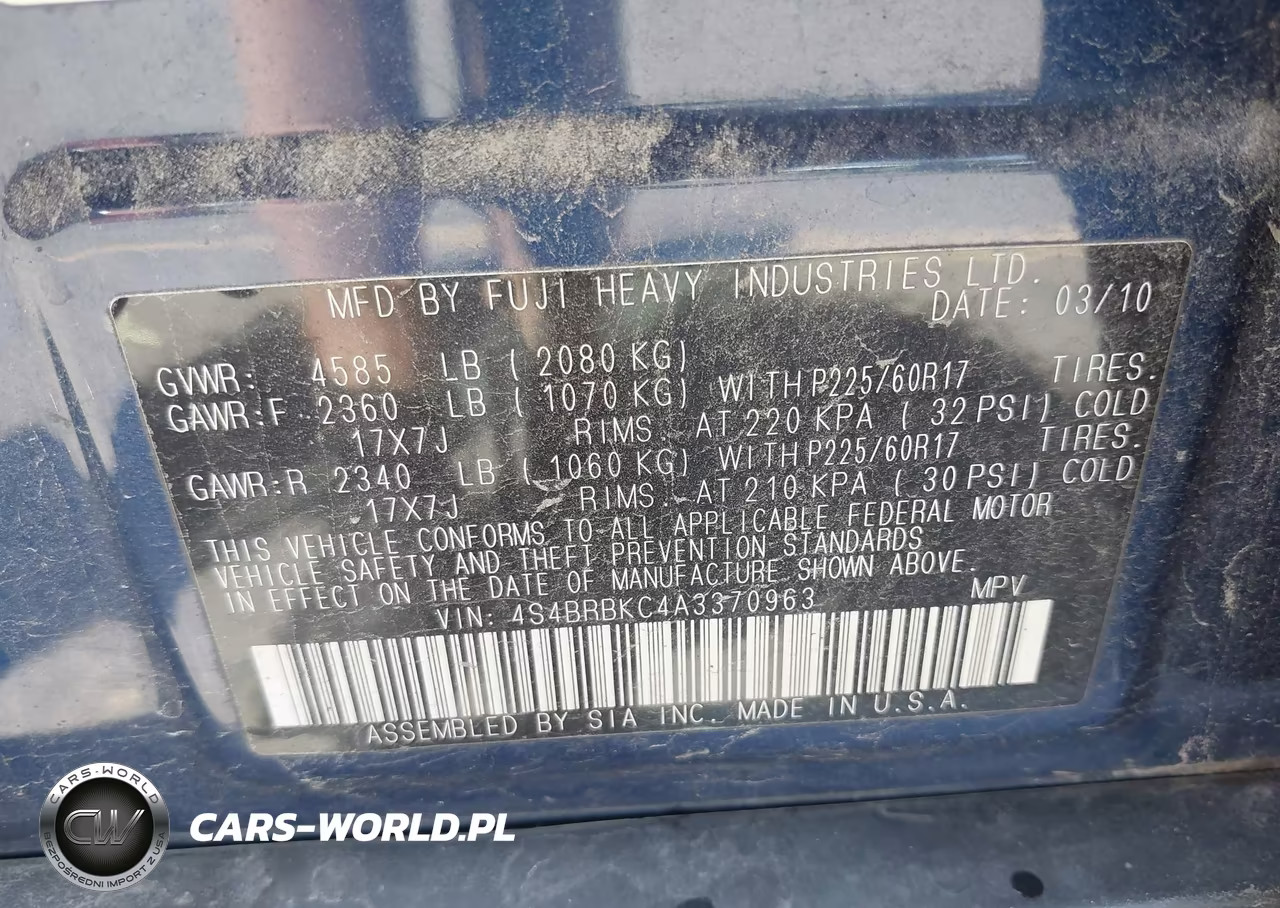 2010 Subaru Outback 2.5I Limited VIN:4S4BRBKC4A3370963 - 9
