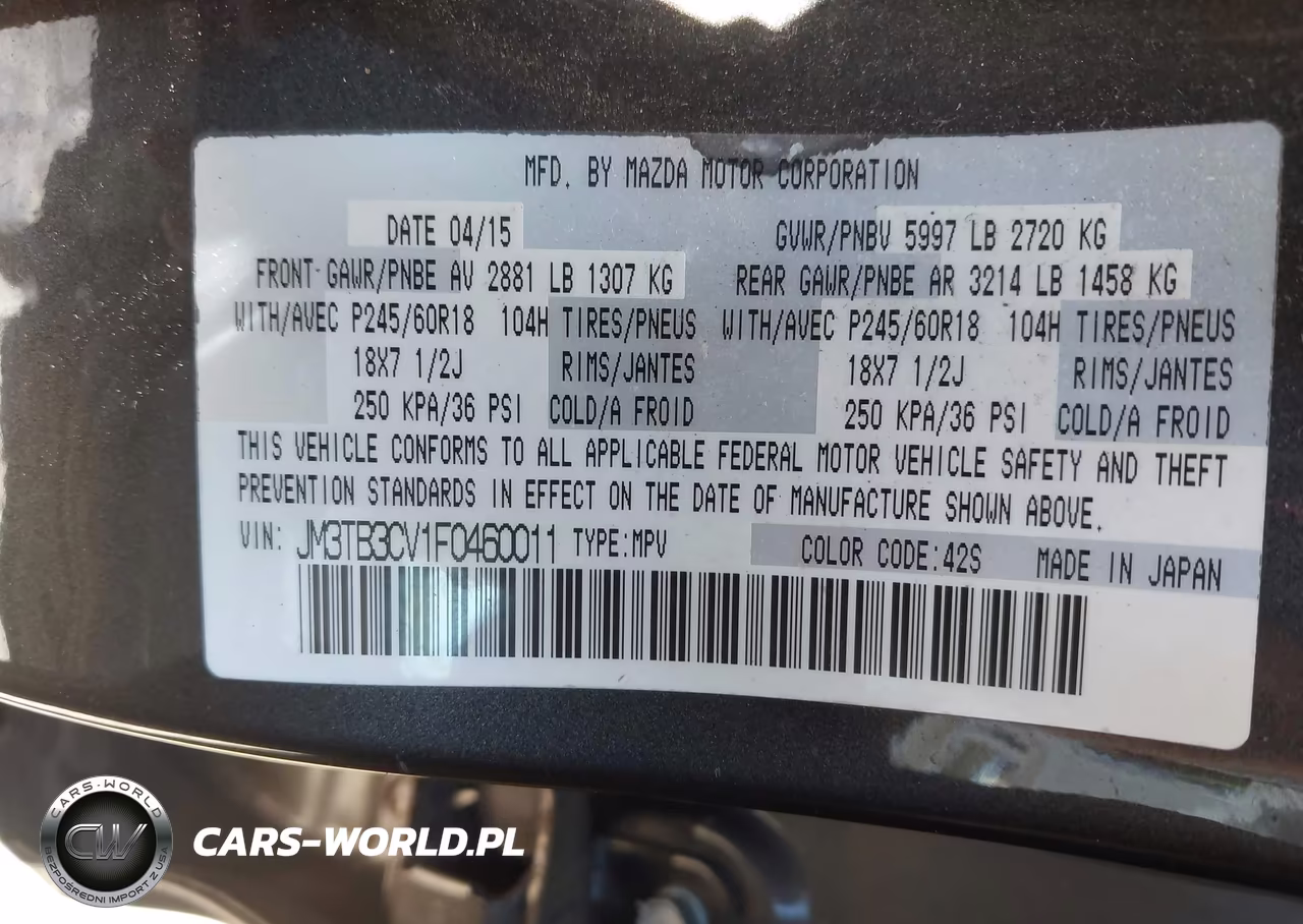 2015 Mazda Cx-9 Touring VIN:JM3TB3CV1F0460011 - 9