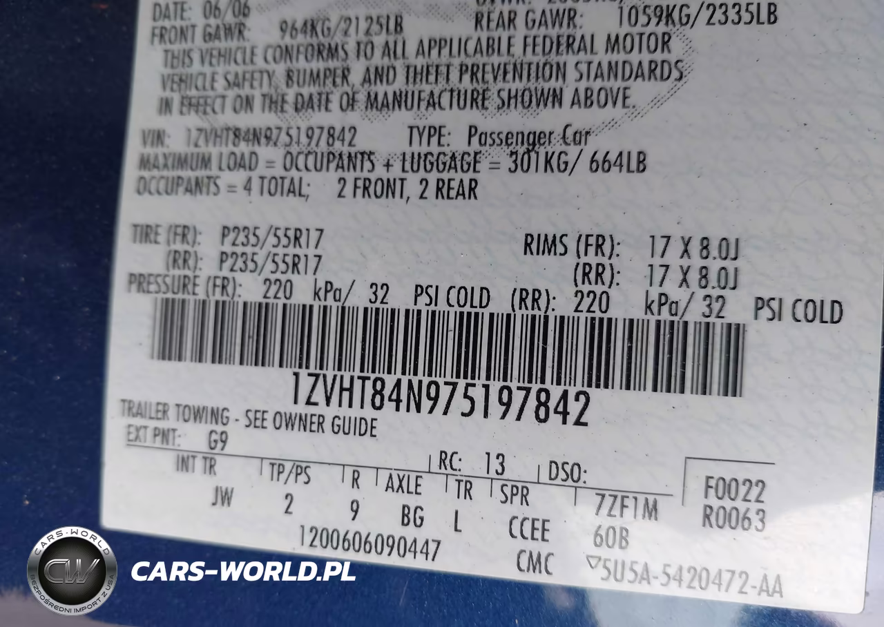 2007 Ford Mustang V6 Deluxe-V6 Premium VIN:1ZVHT84N975197842 - 9