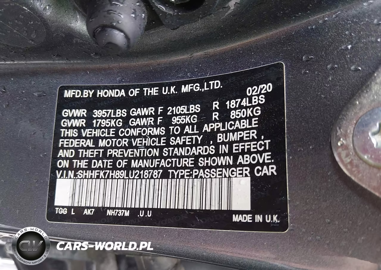 2020 Honda Civic Ex-L VIN:SHHFK7H89LU218787 - 9