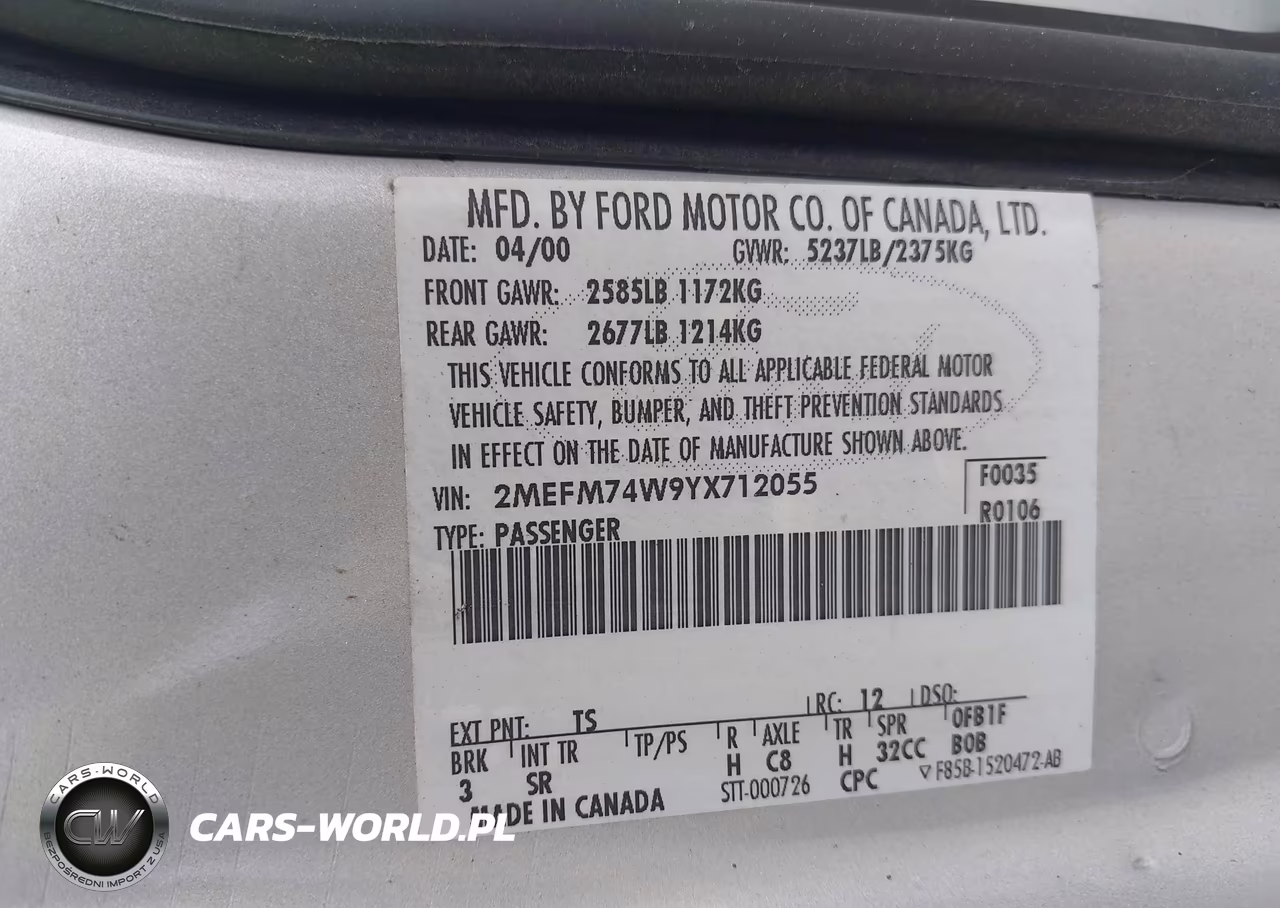 2000 Mercury Grand Marquis Gs VIN:2MEFM74W9YX712055 - 9