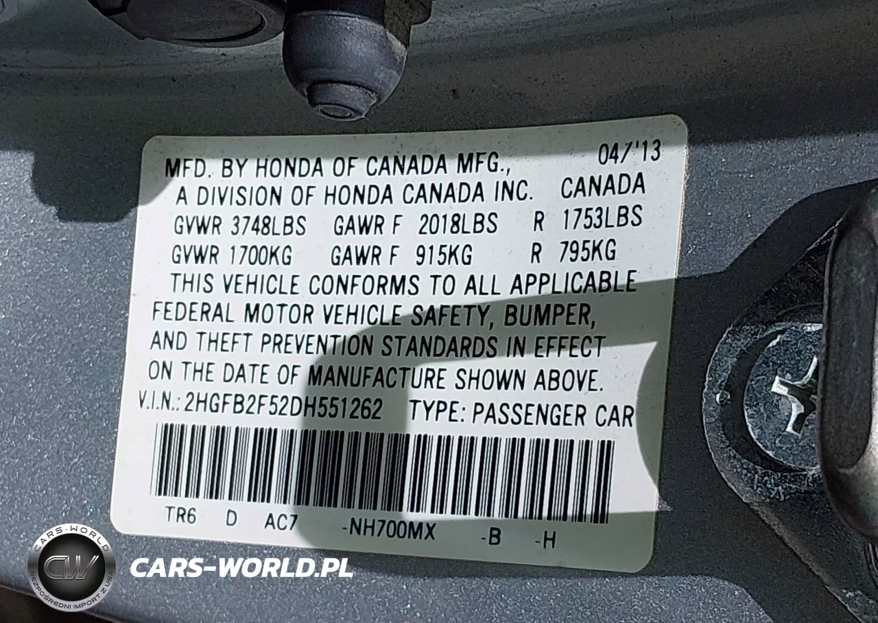 2013 Honda Civic Lx VIN:2HGFB2F52DH551262 - 9