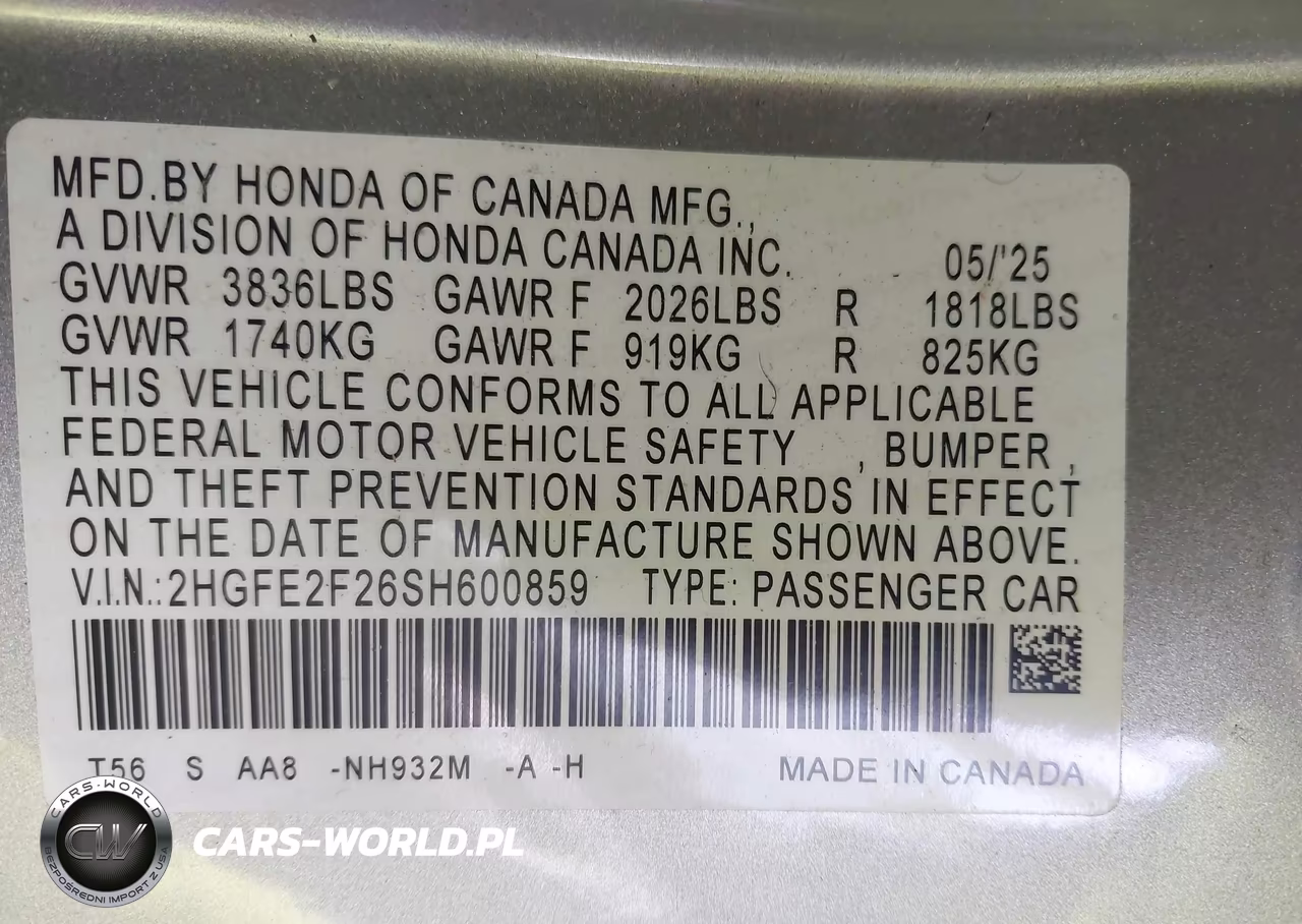 2025 Honda Civic Lx VIN:2HGFE2F26SH600859 - 9