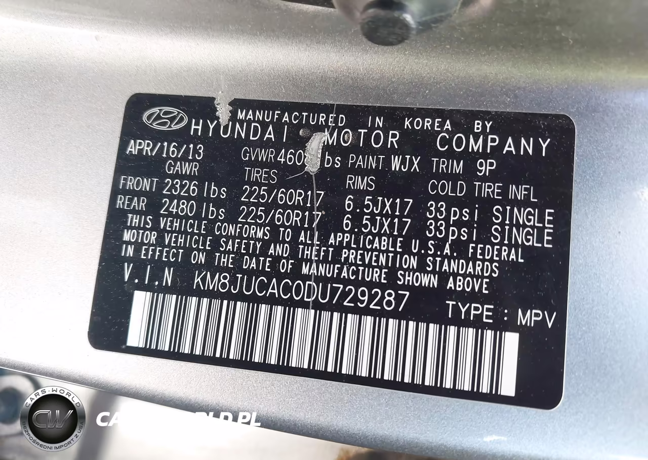 2013 Hyundai Tucson Gls VIN:KM8JUCAC0DU729287 - 9