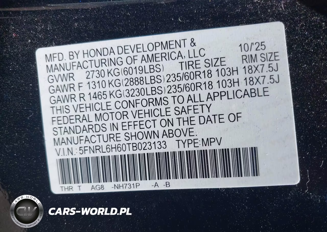 2026 Honda Odyssey Ex-L VIN:5FNRL6H60TB023133 - 9