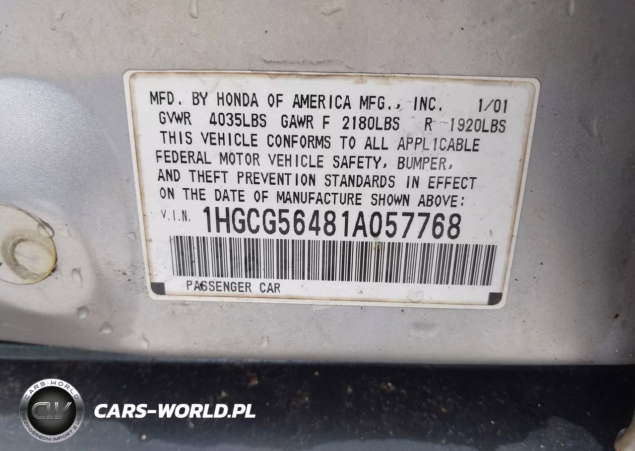 2001 Honda Accord 2.3 Lx VIN:1HGCG56481A057768 - 9
