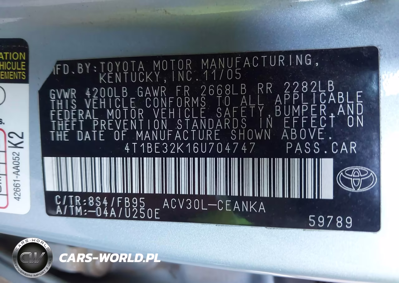2006 Toyota Camry Le VIN:4T1BE32K16U704747 - 9