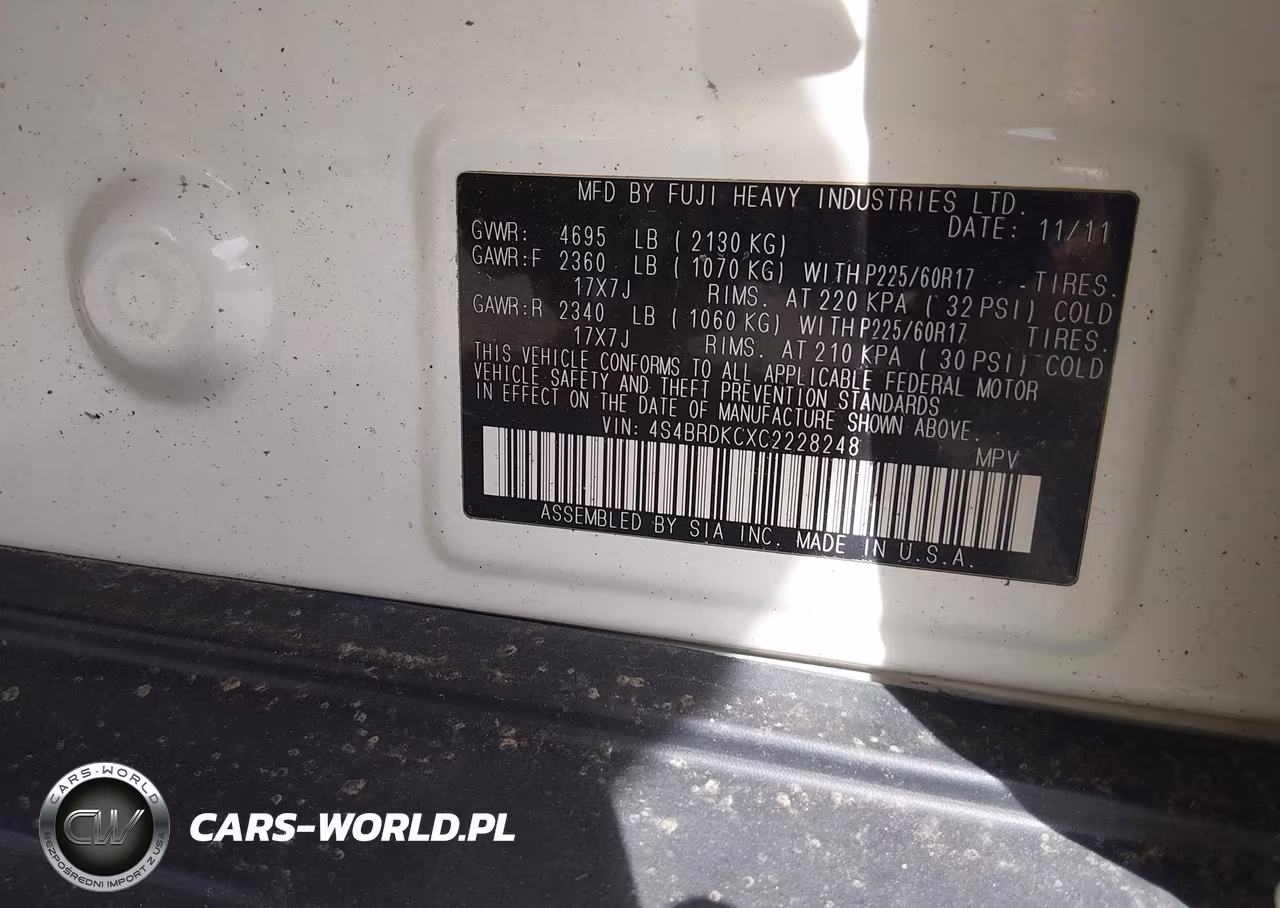 2012 Subaru Outback 3.6R Limited VIN:4S4BRDKCXC2228248 - 9