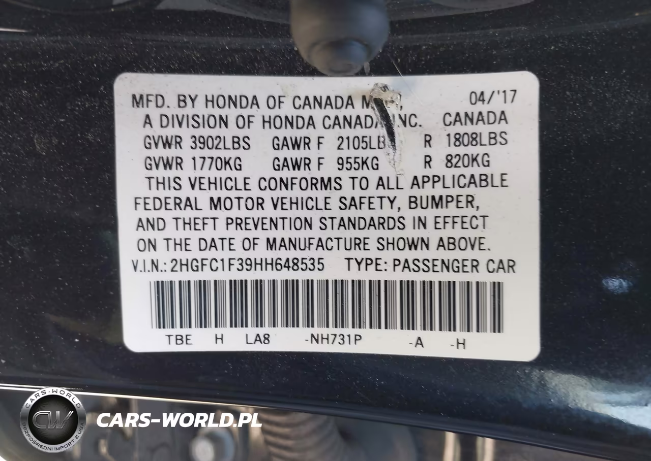 2017 Honda Civic Ex-T VIN:2HGFC1F39HH648535 - 9