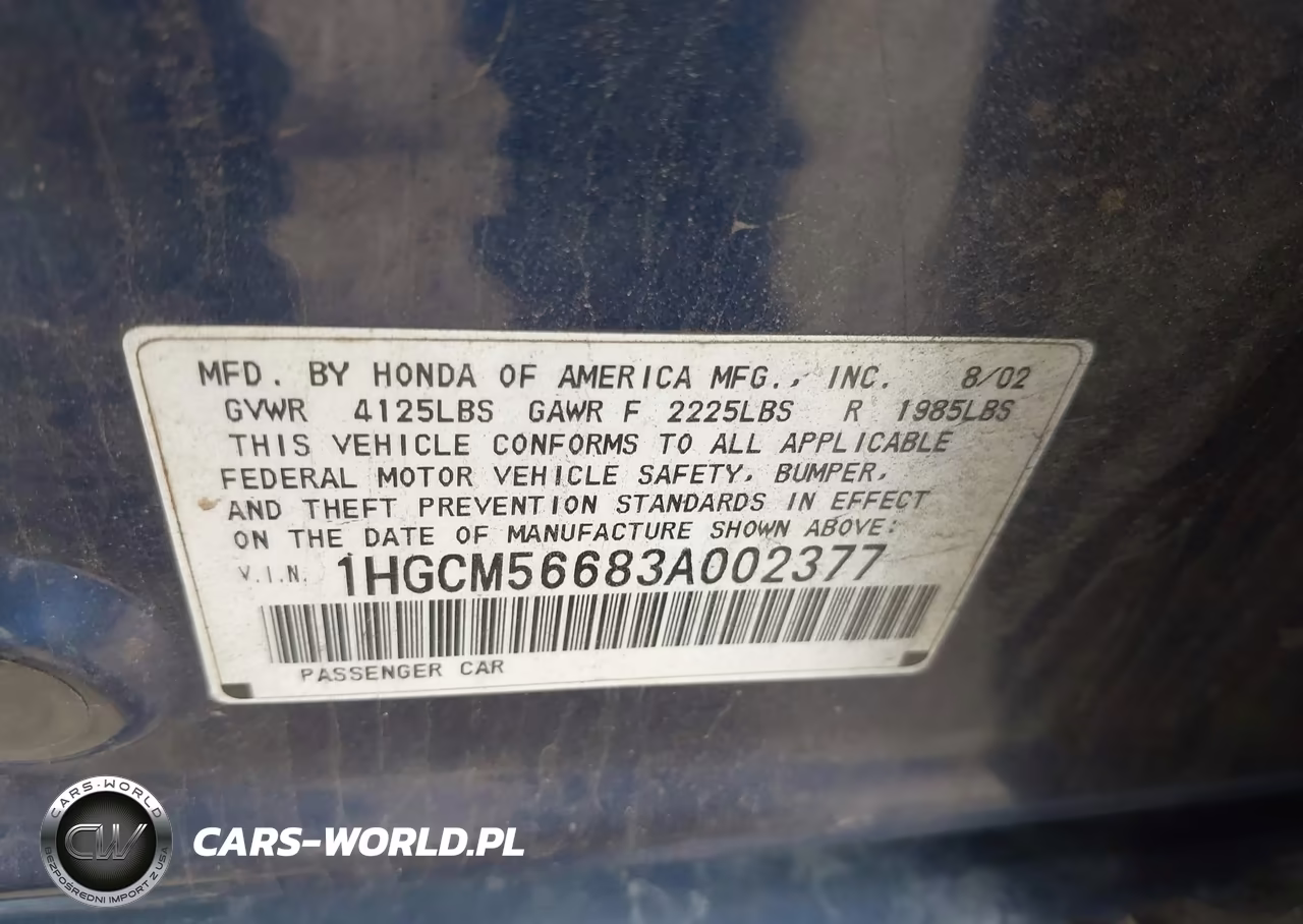 2003 Honda Accord 2.4 Ex VIN:1HGCM56683A002377 - 9