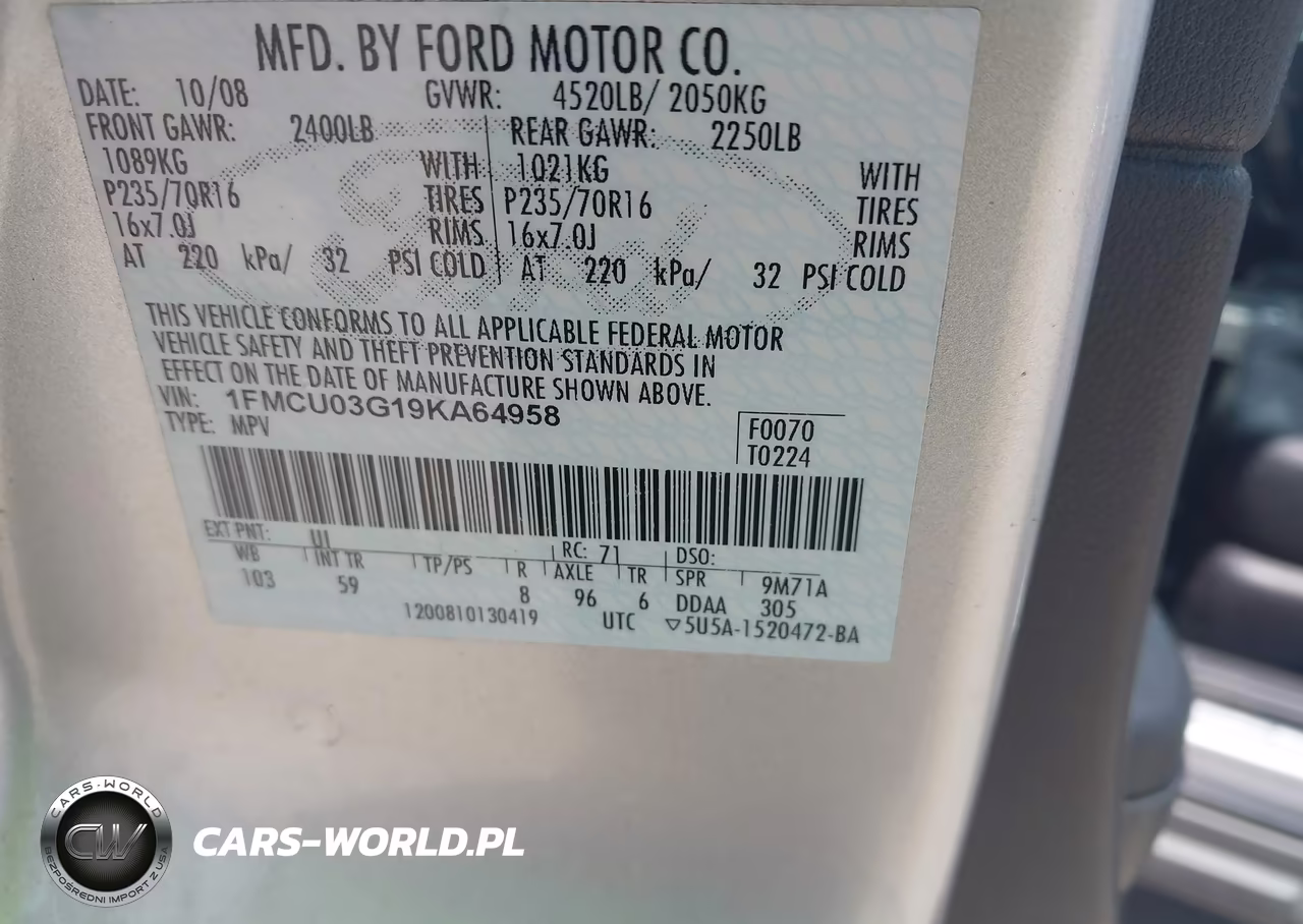 2009 Ford Escape Xlt VIN:1FMCU03G19KA64958 - 9