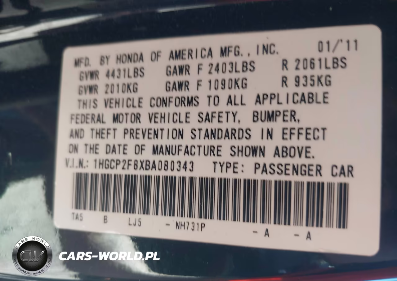 2011 Honda Accord 2.4 Ex-L VIN:1HGCP2F8XBA080343 - 9