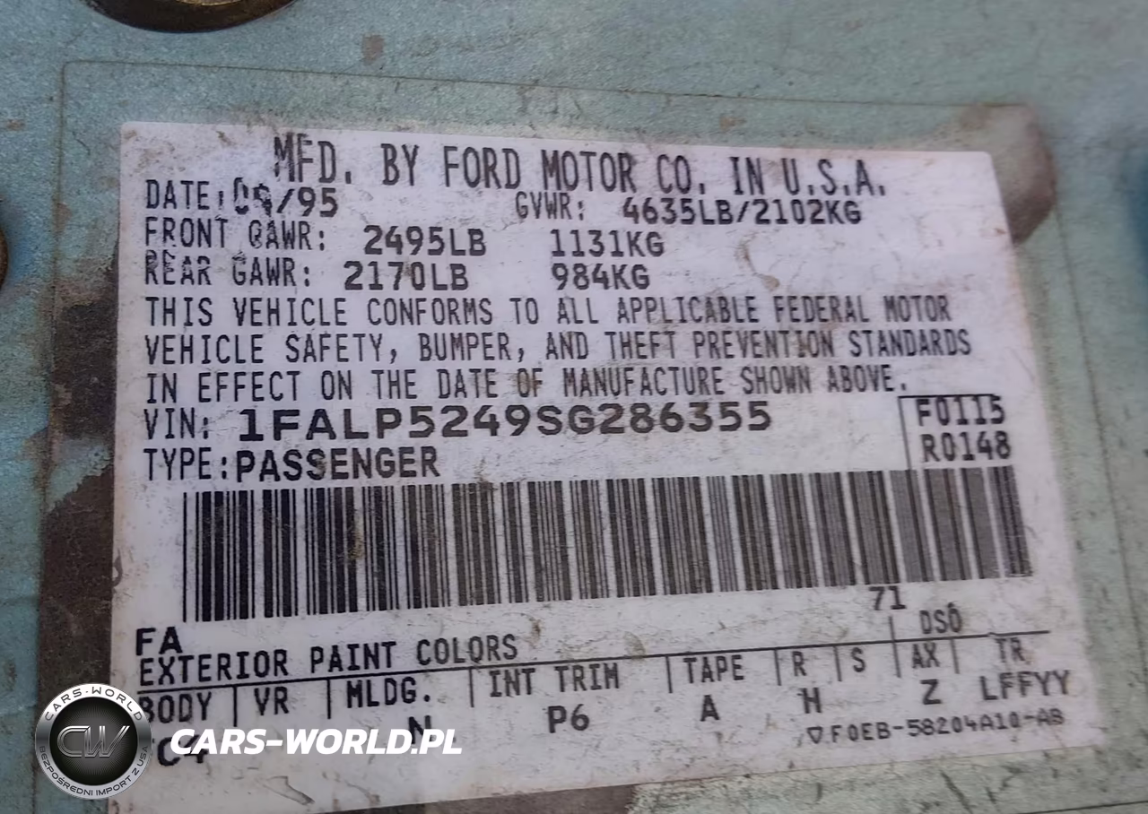 1995 Ford Taurus Gl-Se VIN:1FALP5249SG286355 - 9