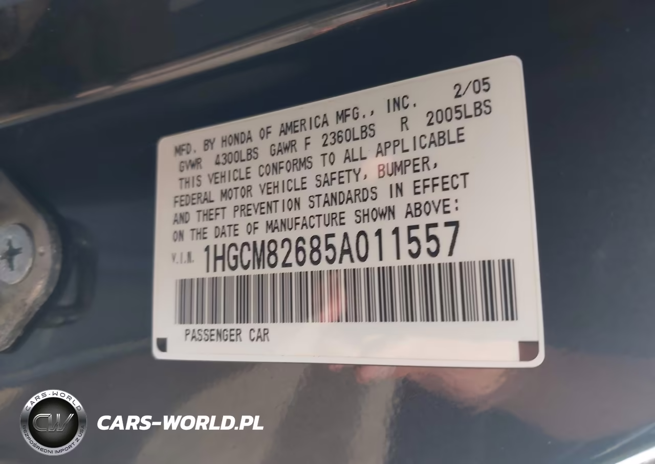 2005 Honda Accord 3.0 Ex VIN:1HGCM82685A011557 - 9