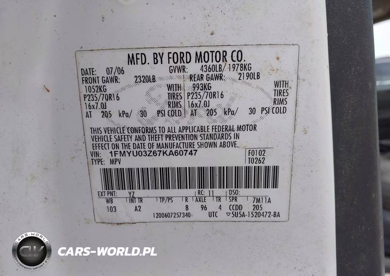 2007 Ford Escape Xlt VIN:1FMYU03Z67KA60747 - 9