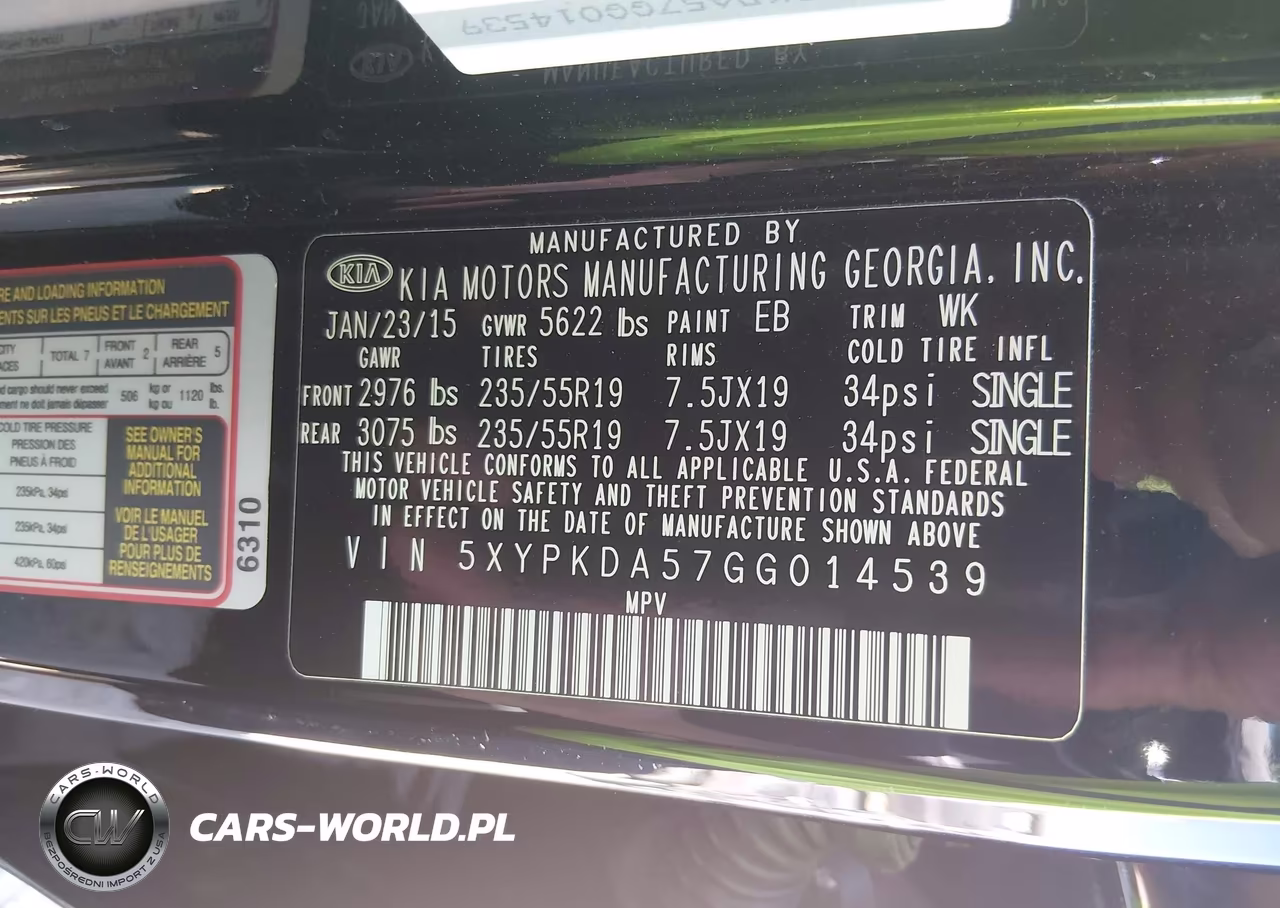 2016 Kia Sorento 3.3L Sxl VIN:5XYPKDA57GG014539 - 9