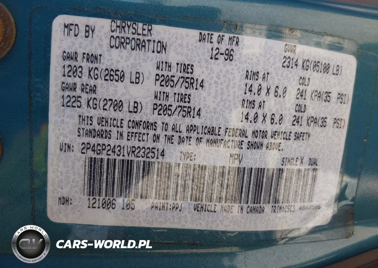 1997 Plymouth Grand Voyager VIN:2P4GP2431VR232514 - 9
