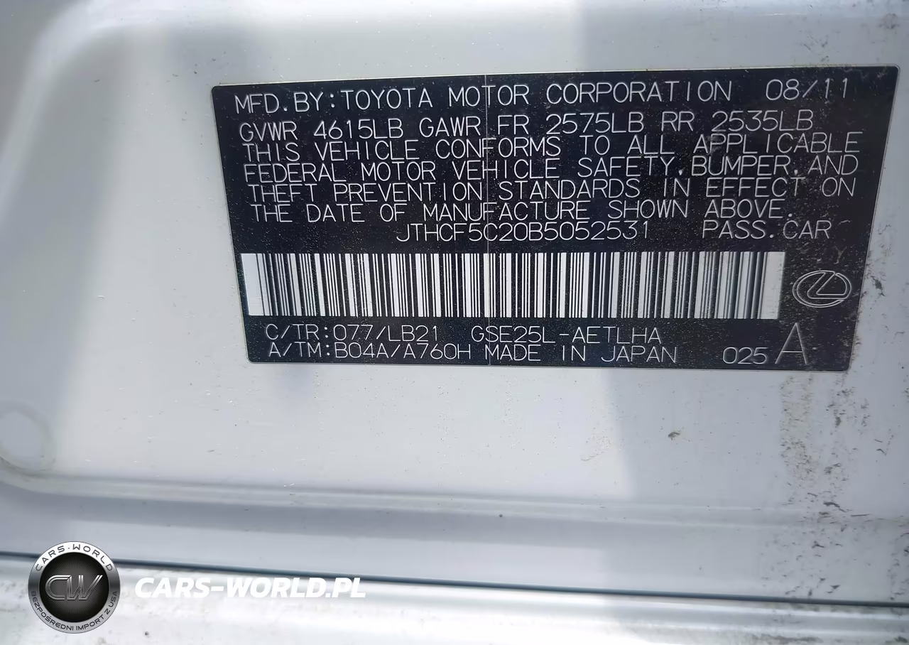 2011 Lexus Is 250 VIN:JTHCF5C20B5052531 - 9