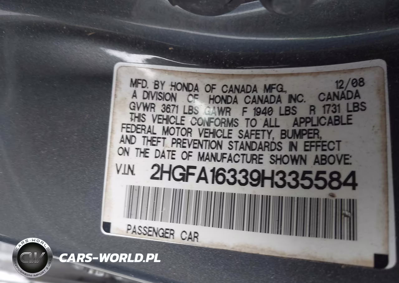 2009 Honda Civic Vp VIN:2HGFA16339H335584 - 9